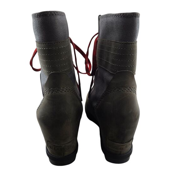 Sorel Lexie Wedge Boots Womens 7 Gray Suede And Canvas Red Laces City Trendy - Picture 7 of 11